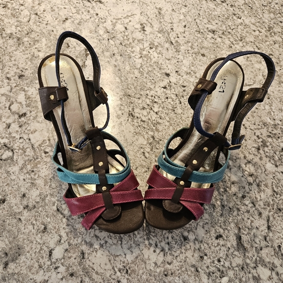 Size 10 Cork Wedge Colorful Heeled Sandals - Picture 2 of 10
